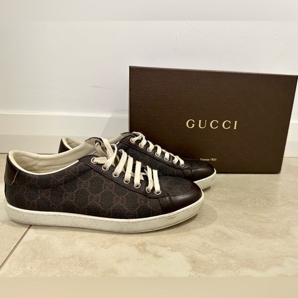 Gucci Chocolate Brown Guccissima Coated Canvas and Leather Low Top Sneakers, 38 - Picture 3 of 13